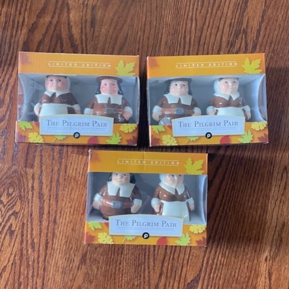 Lot of 3 The Pilgrim Pair Salt & Pepper Shakers Limited Edition LiLGRIM Publix